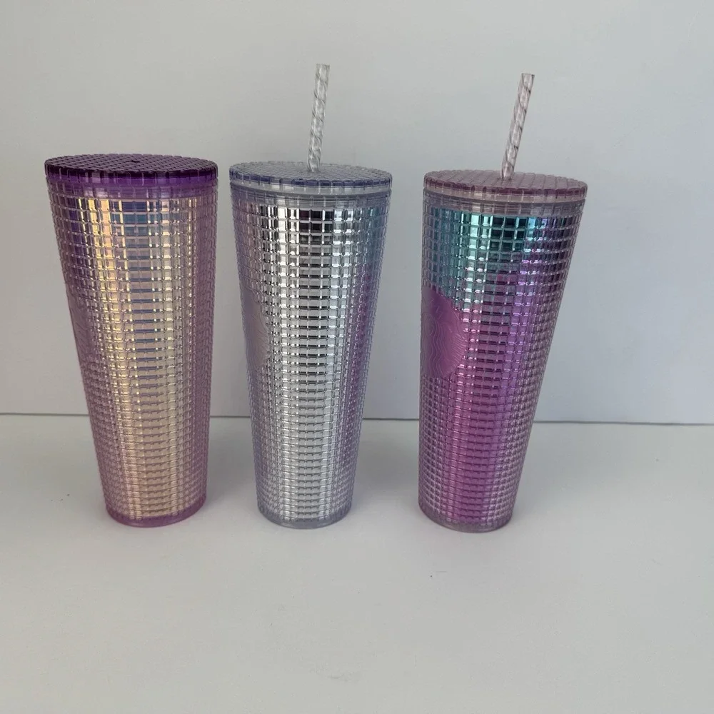 (3) Starbucks Platinum Silver Grid Disco Holiday 2020 Cold Cup Tumbler Christmas